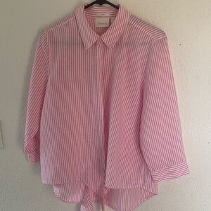 Chico’s Pink & White Striped Tie-Front Button Down Shirt | Size 1 medium